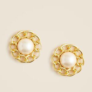 J.Crew Chainlink Pearl Stud Earrings Gold